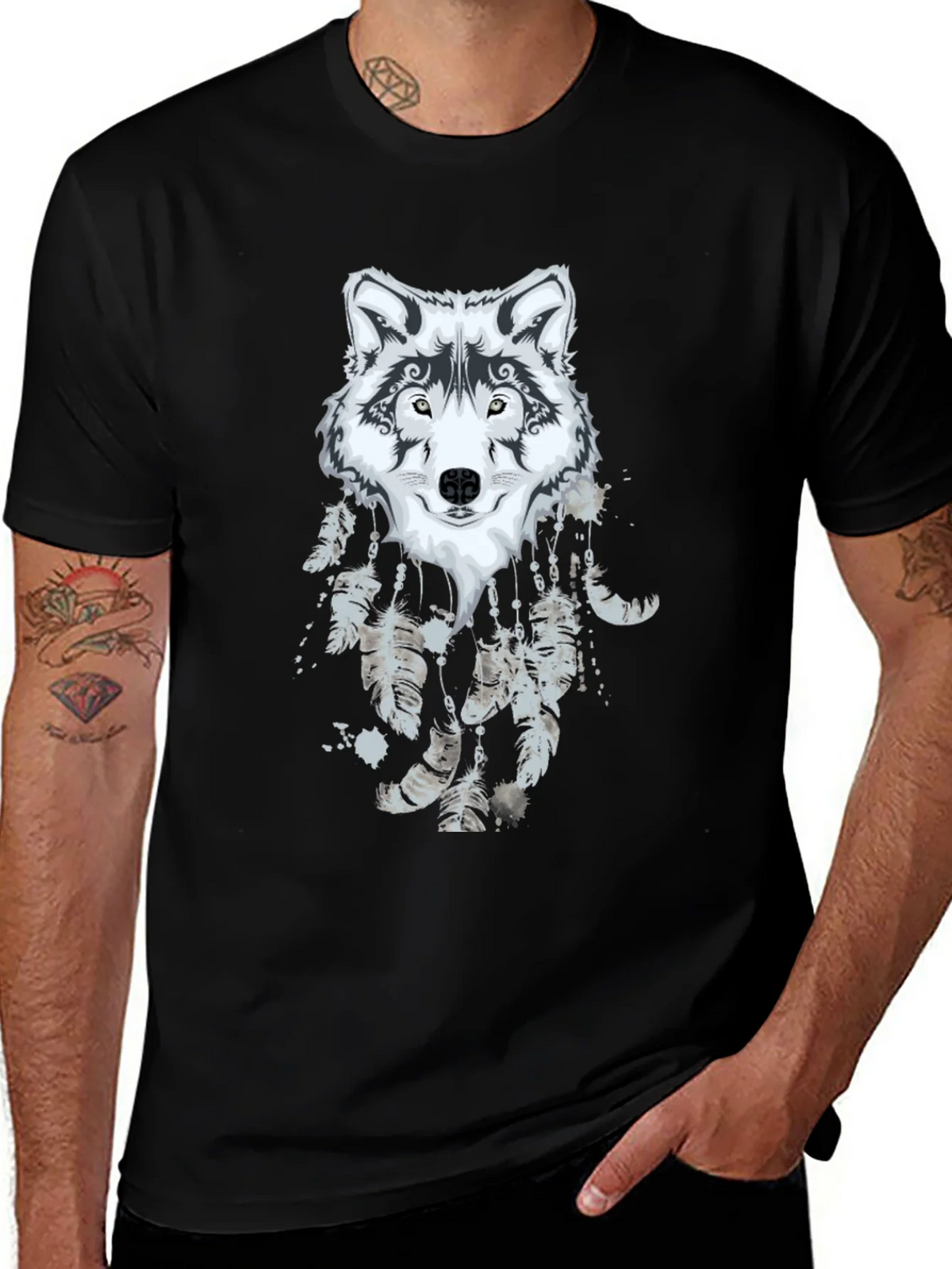 Wolf Dreamcatcher Graphic Black T-Shirt product image 1