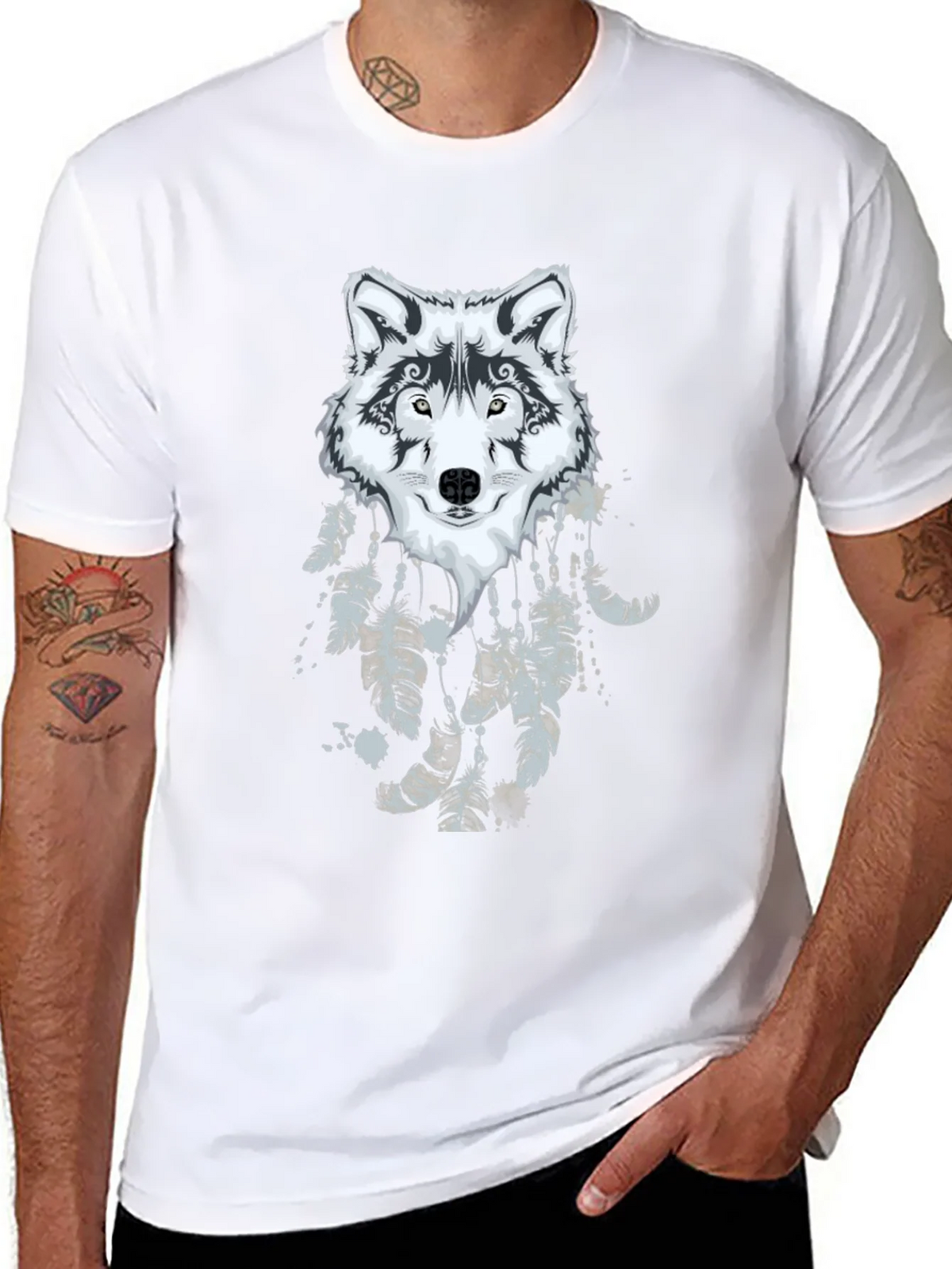 Wolf Dreamcatcher Graphic Black T-Shirt product image 10