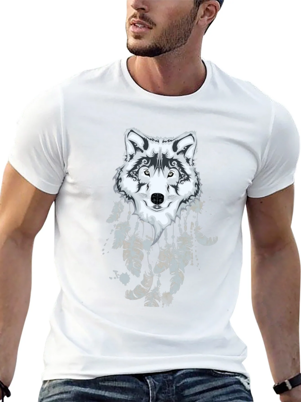 Wolf Dreamcatcher Graphic Black T-Shirt product image 4
