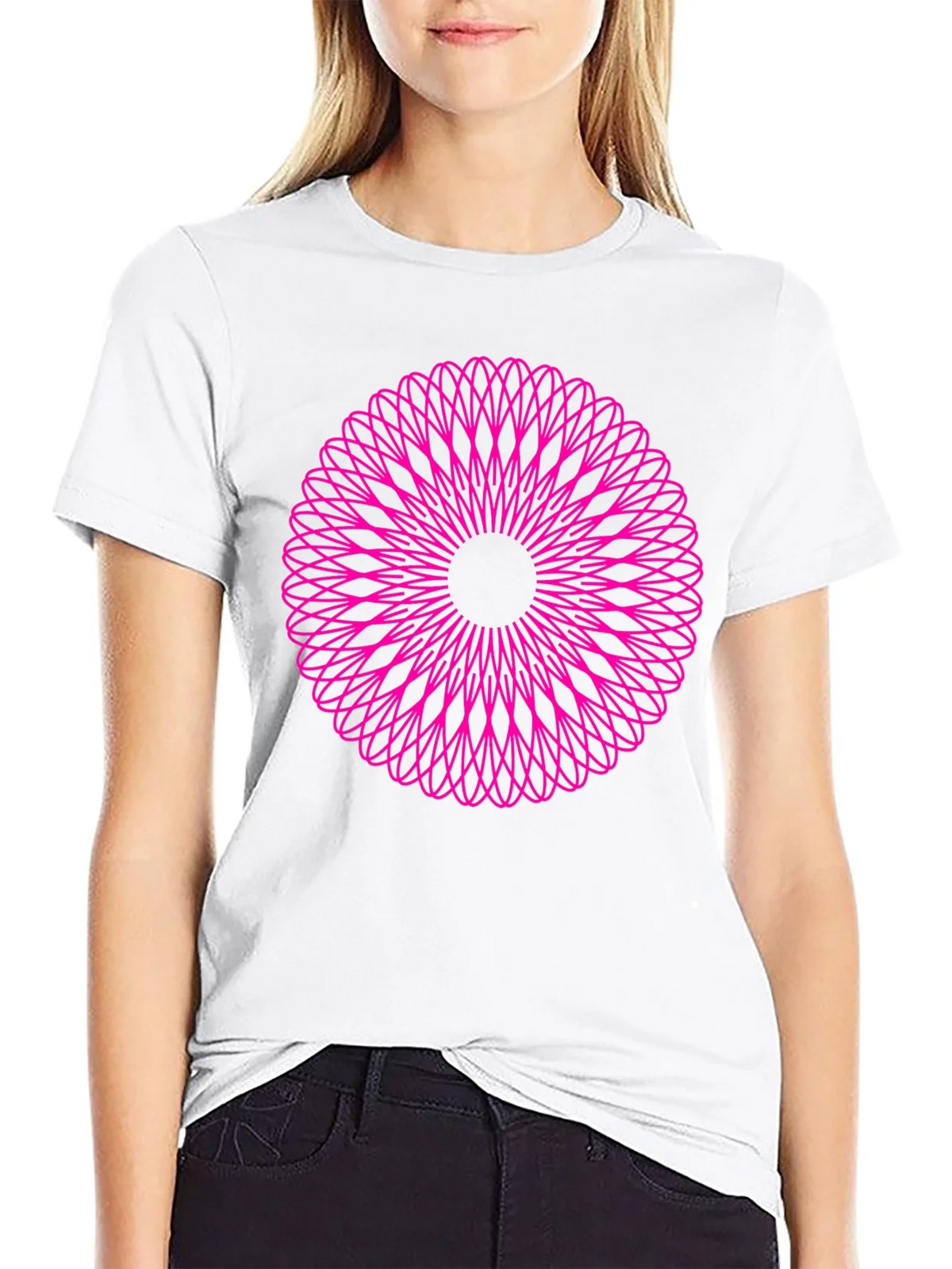 Abstract Pink Mandala Graphic Black T-Shirt product image 11