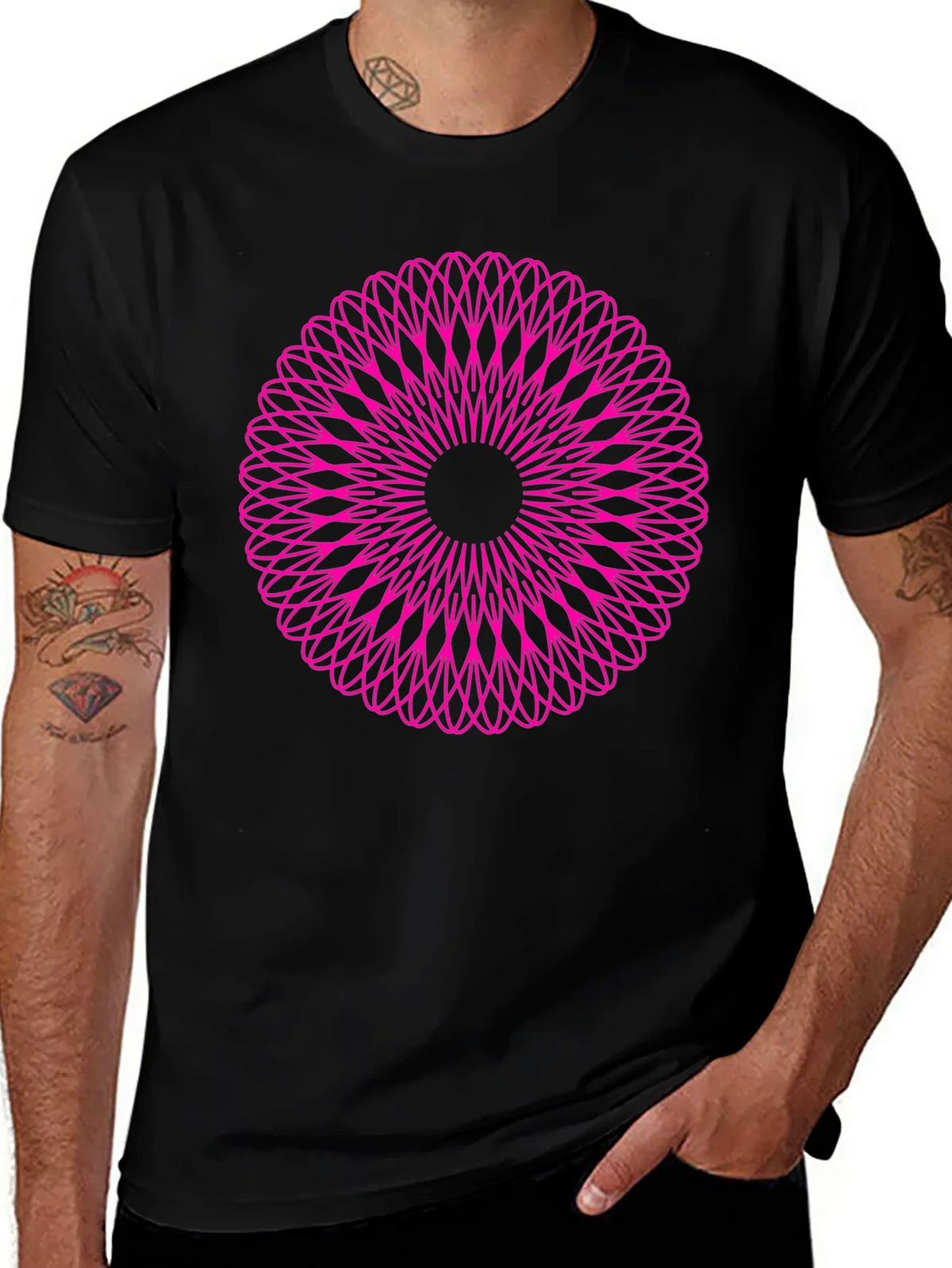Abstract Pink Mandala Graphic Black T-Shirt product image 1