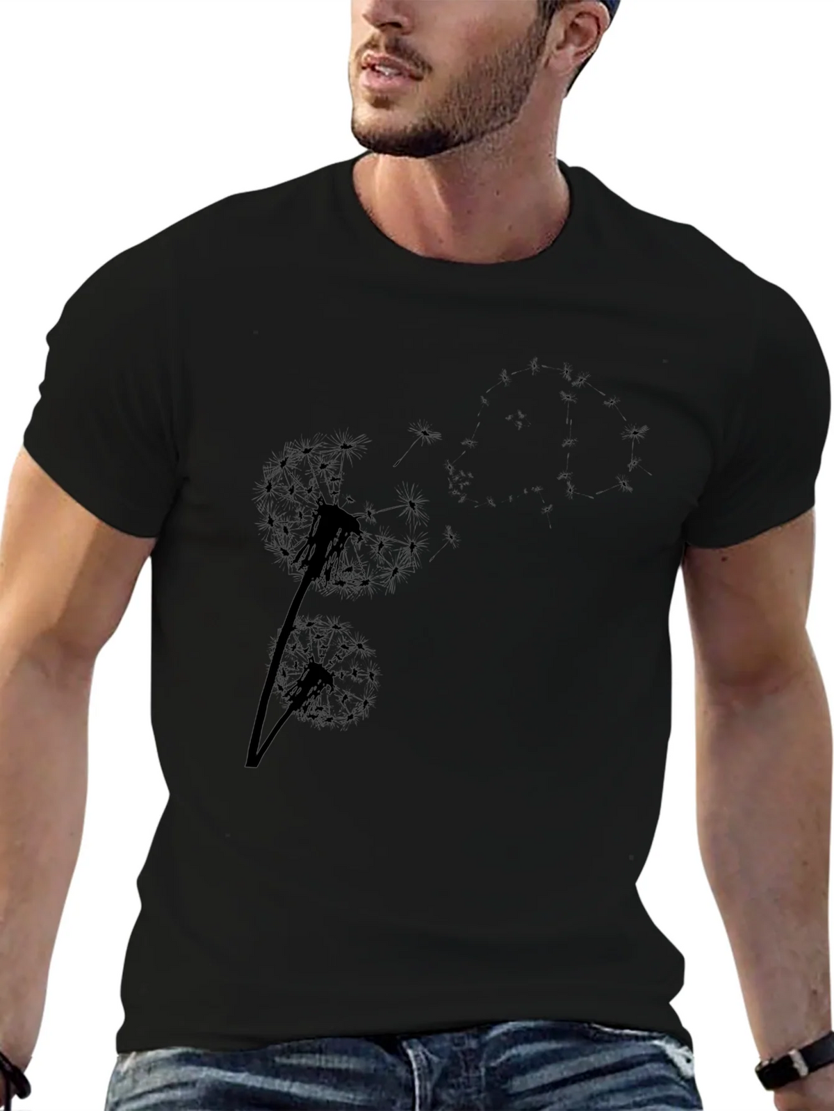 Dandelion Print Black T-Shirt - Casual Comfort product image 9