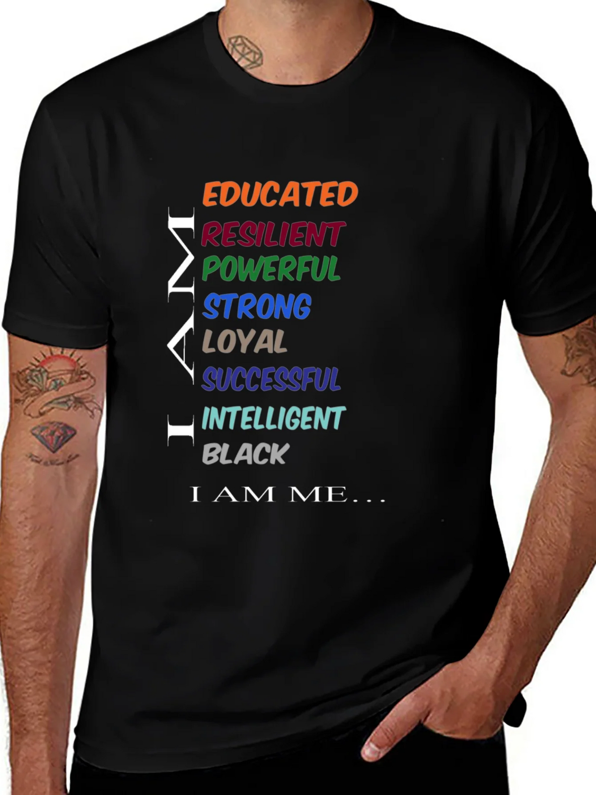 Empowered Man Black T-Shirt: Educated Resilient Strong product image 1