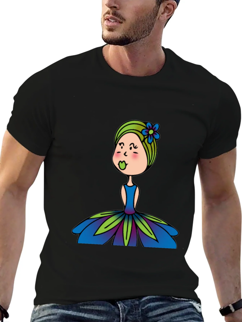 Cute Girl Flower Dress Graphic Black T-Shirt product image 9