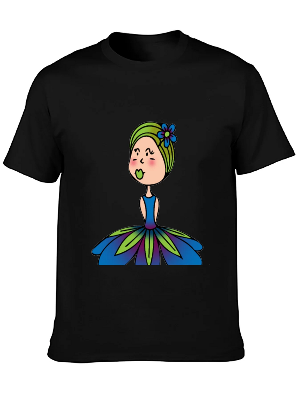 Cute Girl Flower Dress Graphic Black T-Shirt product image 6