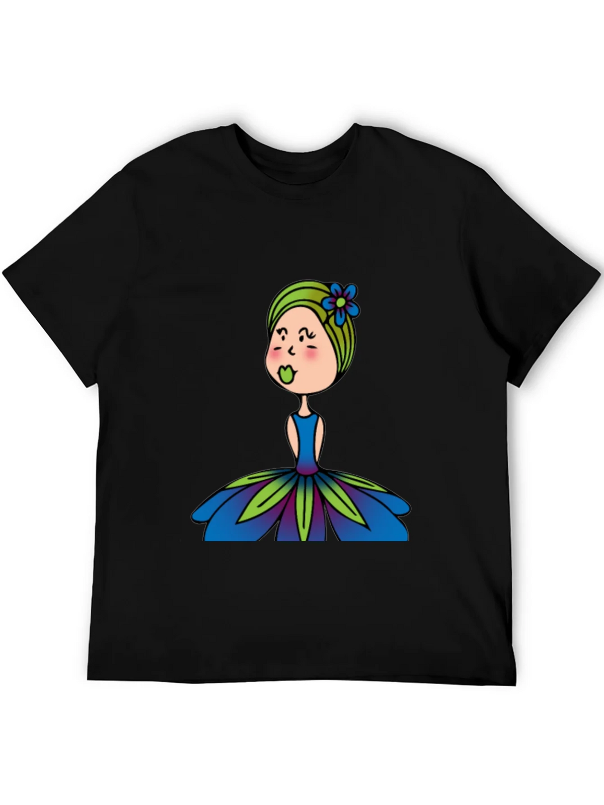 Cute Girl Flower Dress Graphic Black T-Shirt product image 8