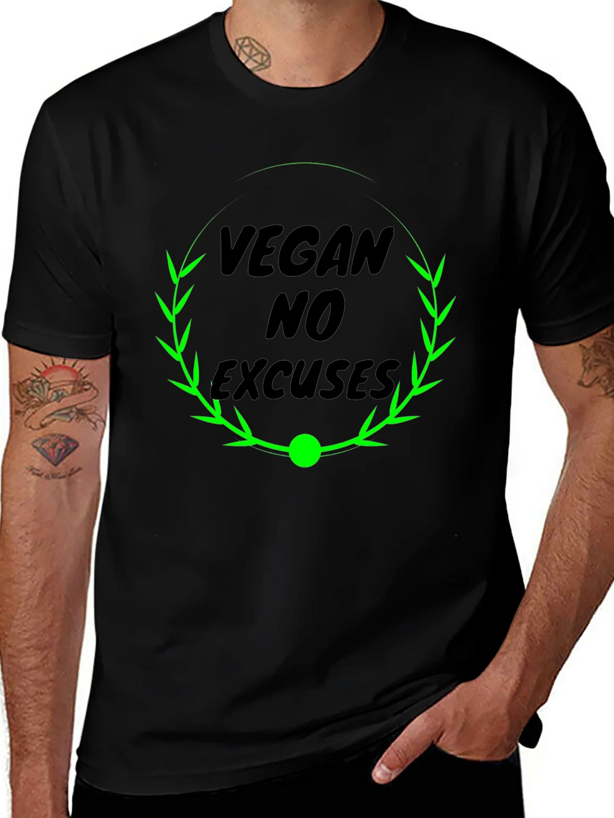 Vegan No Excuses Black Graphic T-Shirt product image 1