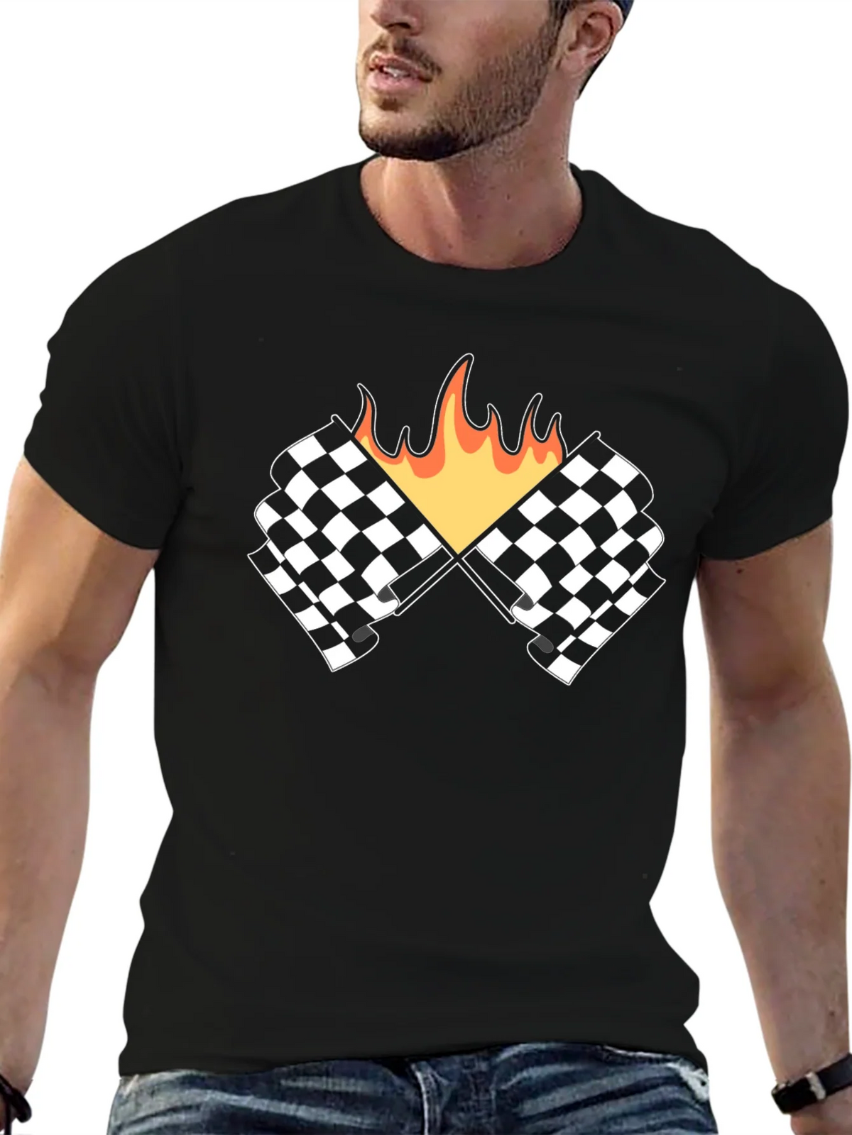 Racing Flags with Flames Graphic Tee - Black product image 9