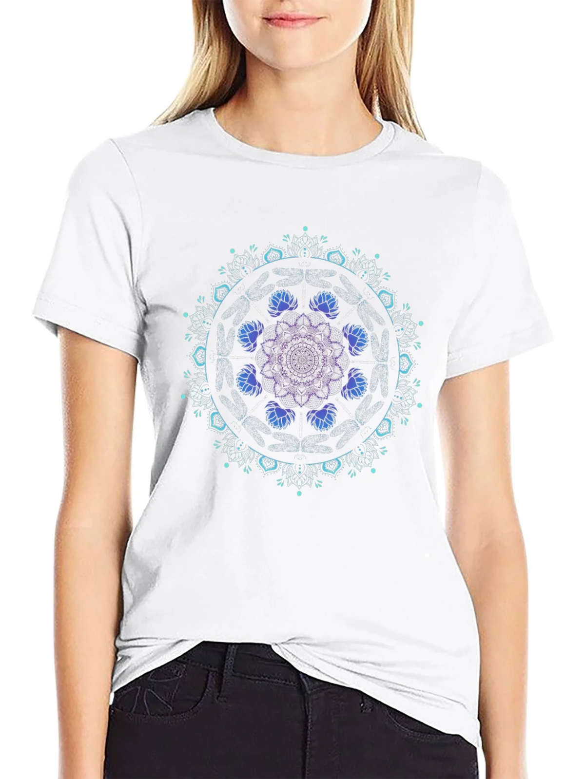 Mandala Lotus Graphic Tee - Black Cotton Blend product image 11