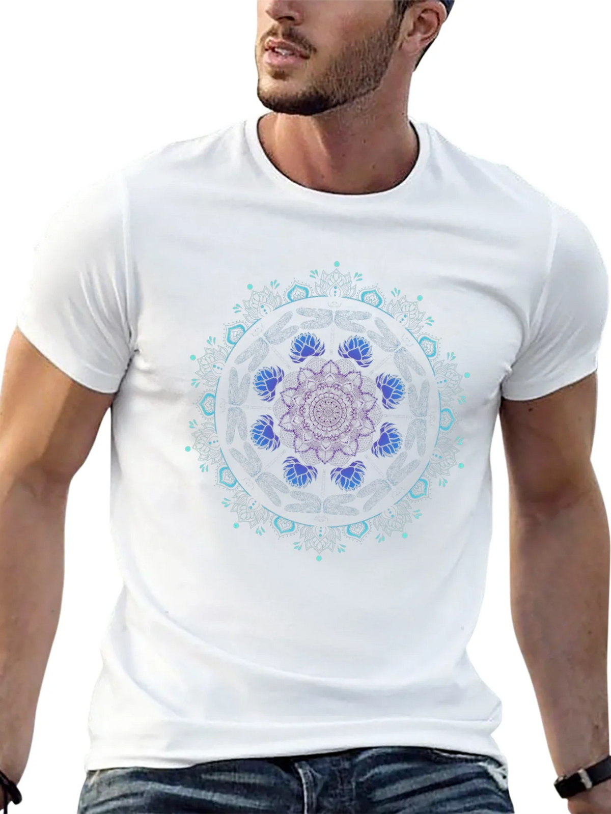 Mandala Lotus Graphic Tee - Black Cotton Blend product image 4