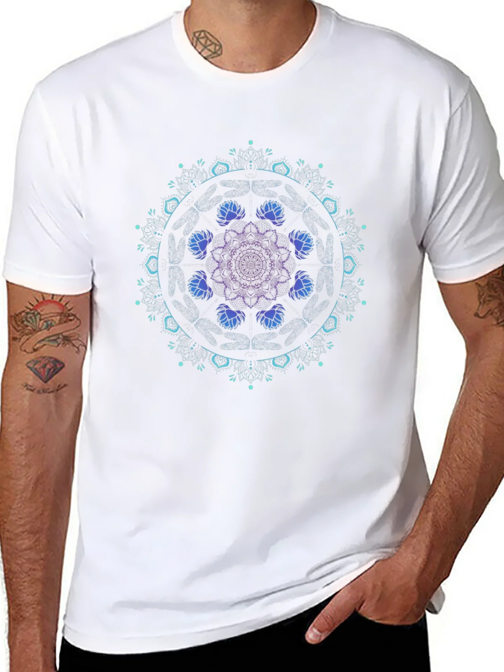 Mandala Lotus Graphic Tee - Black Cotton Blend product image 10
