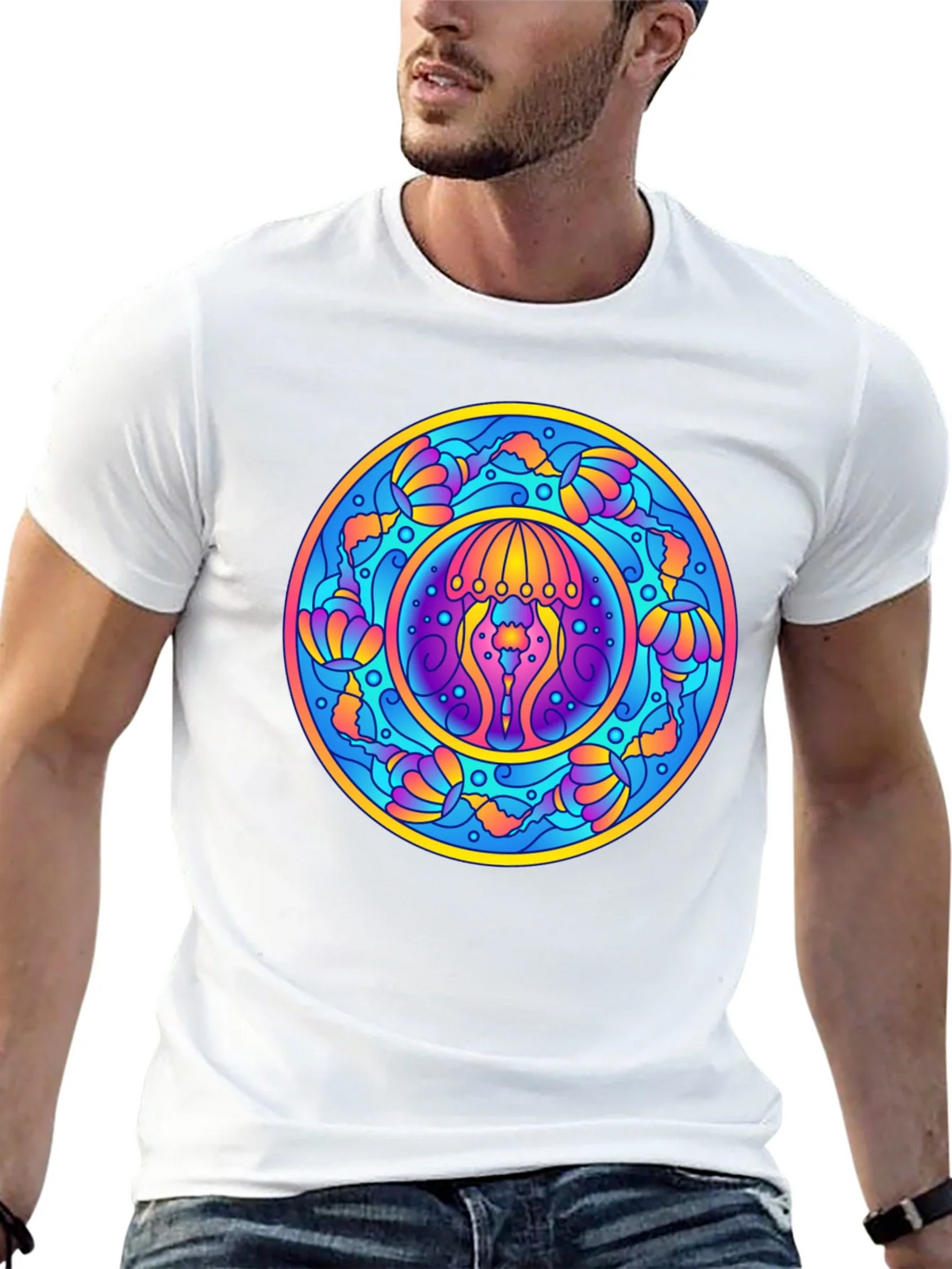 Psychedelic Jellyfish Mandala T-Shirt - Vivid Graphic Tee product image 4