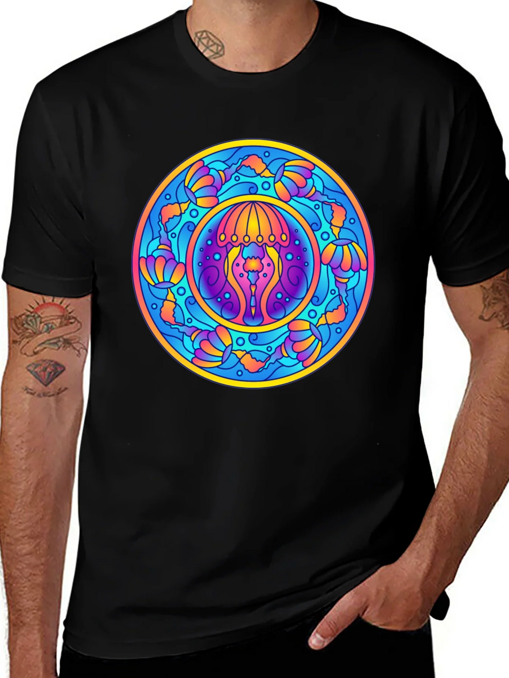 Psychedelic Jellyfish Mandala T-Shirt - Vivid Graphic Tee product image 1