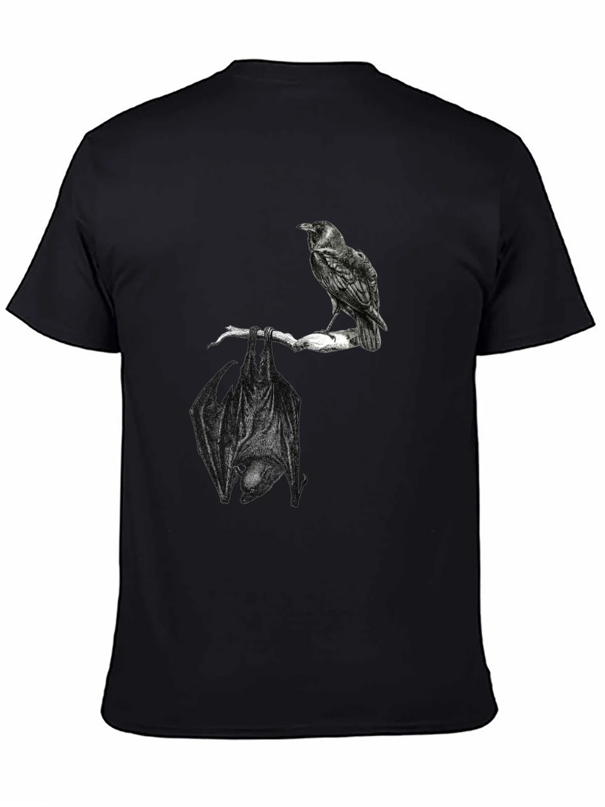 Raven and Bat Graphic Tee - Black Cotton T-Shirt product image 7