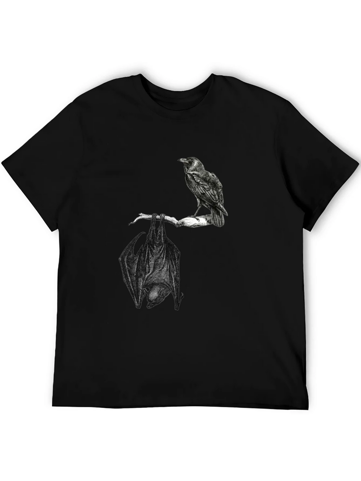 Raven and Bat Graphic Tee - Black Cotton T-Shirt product image 8