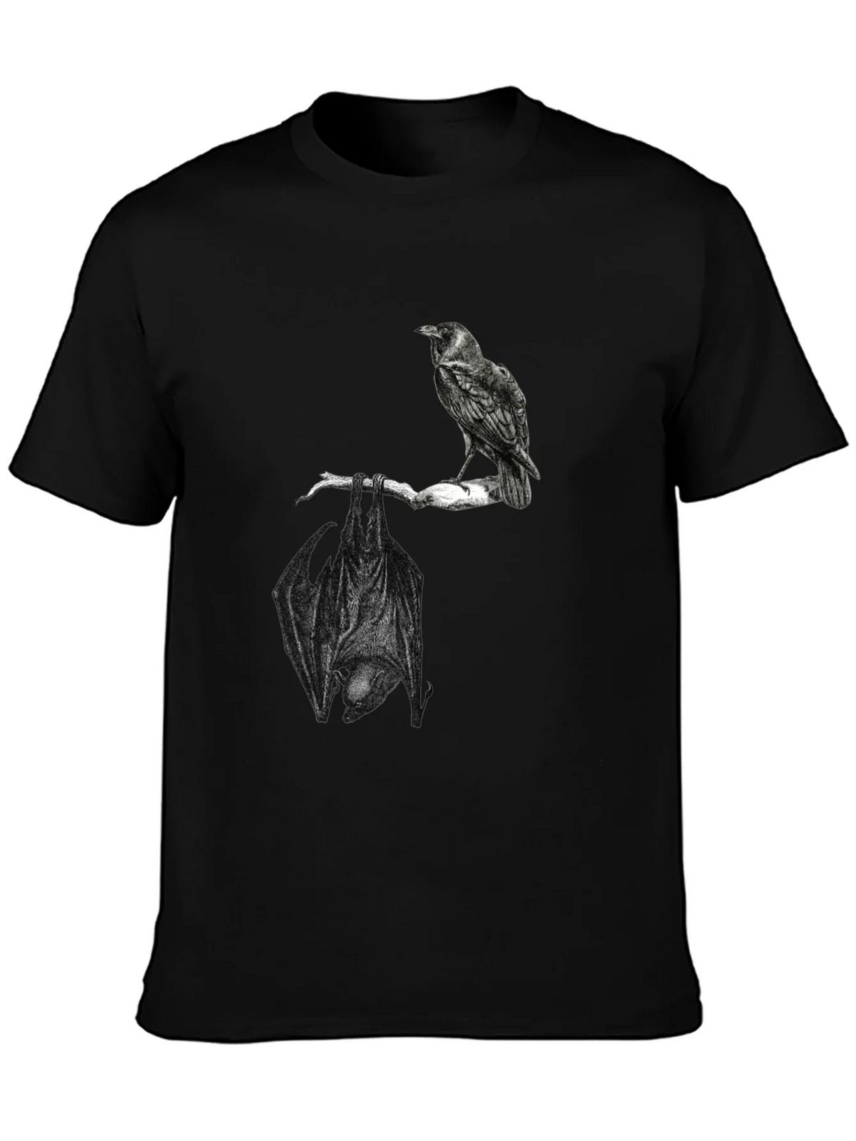 Raven and Bat Graphic Tee - Black Cotton T-Shirt product image 6