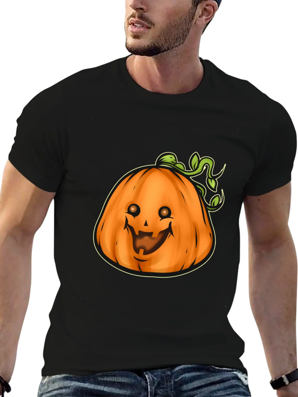 Mens Black Halloween Pumpkin Graphic Tee product image 9