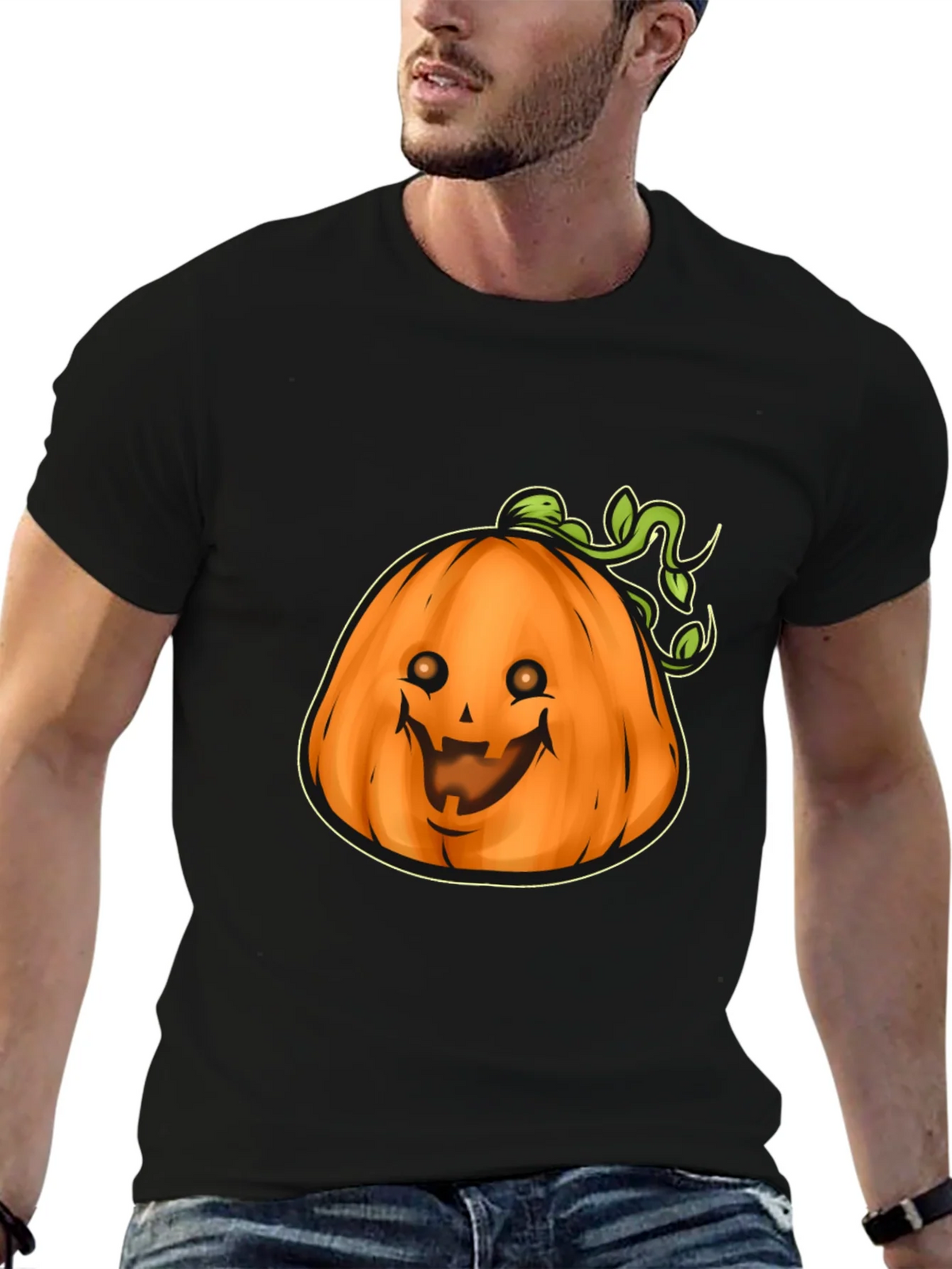 Mens Black Halloween Pumpkin Graphic Tee product image 9