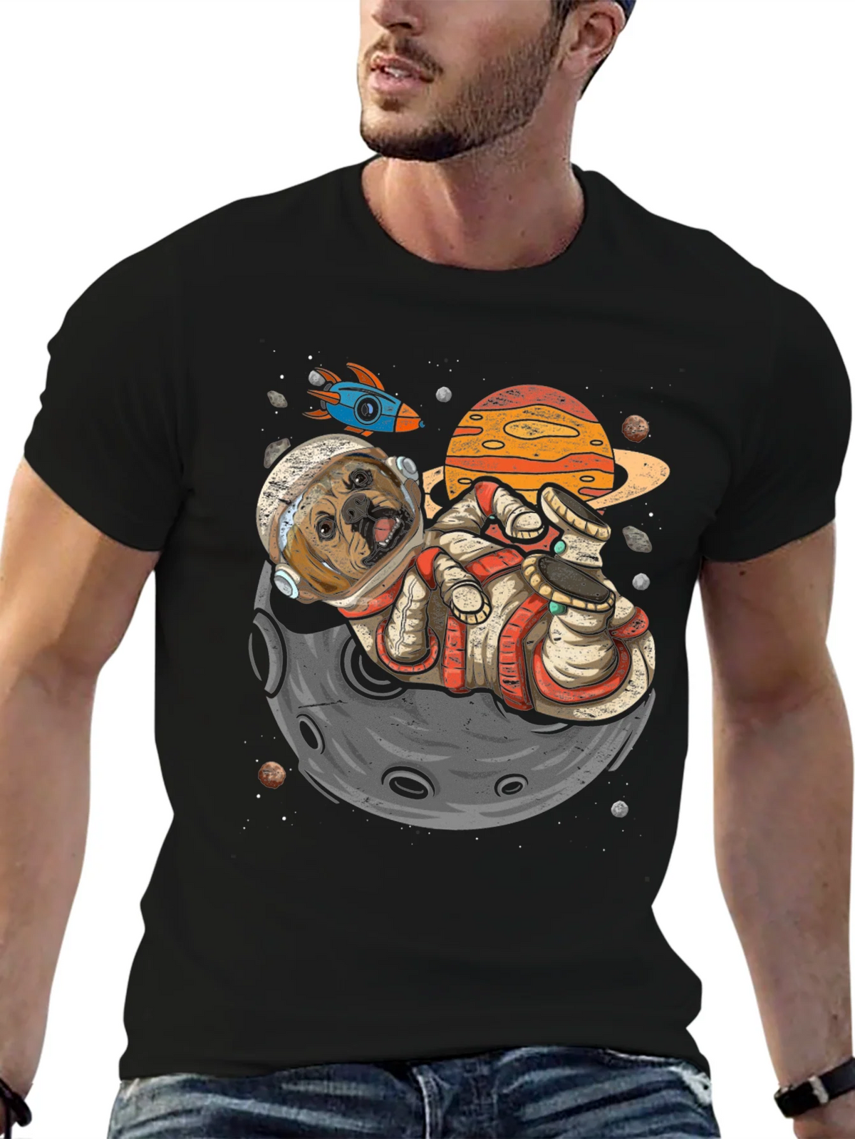 Astronaut Dog on the Moon Graphic Tee product image 9