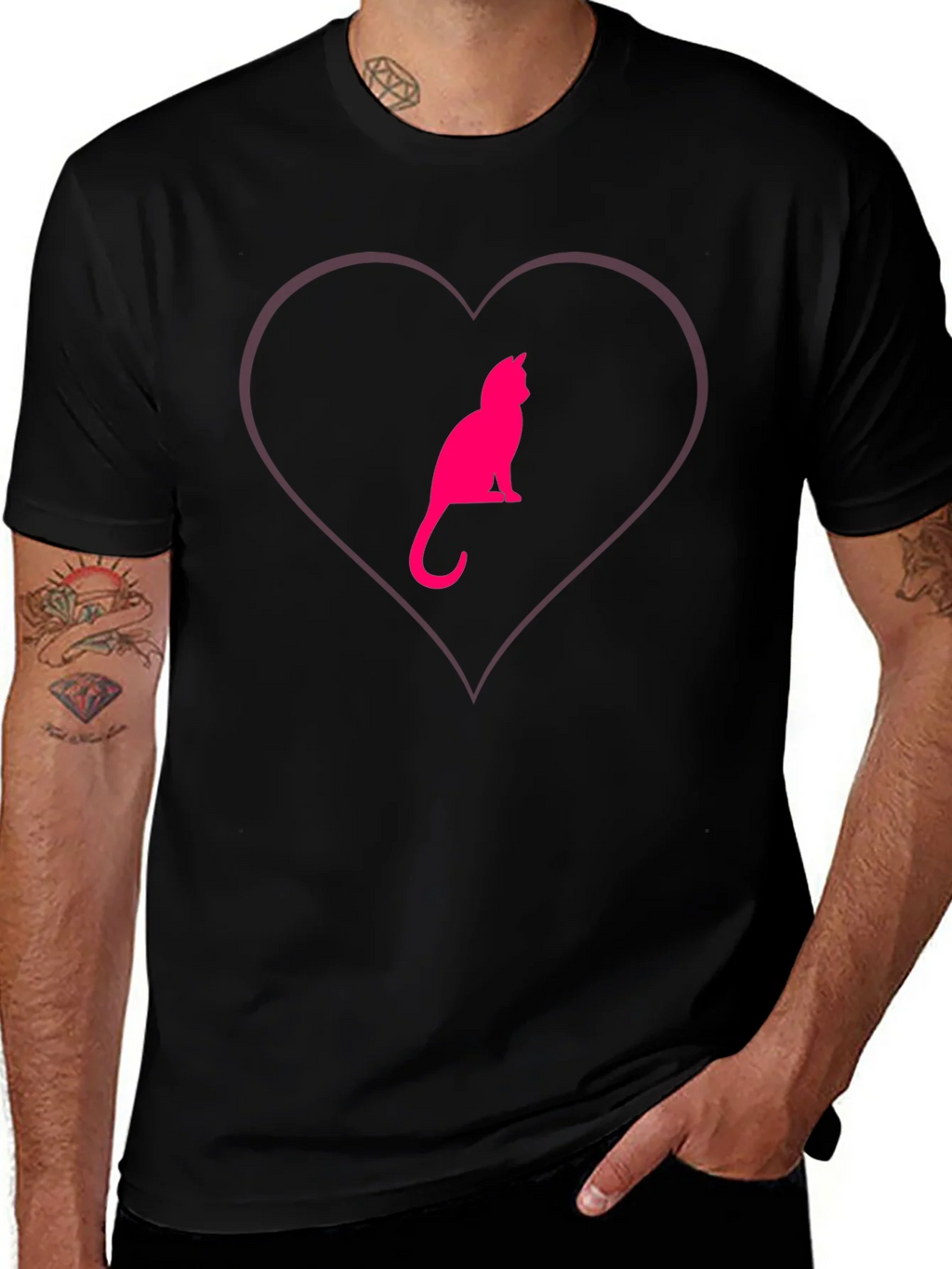 Cat Heart Graphic Tee - Stylish Crew Neck product image 1
