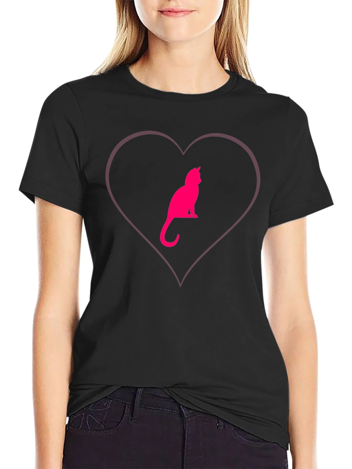 Cat Heart Graphic Tee - Stylish Crew Neck product image 5