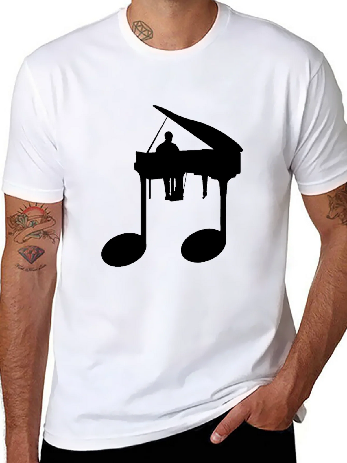 Piano Music Note Graphic Tee - Black Casual Shirt product image 10