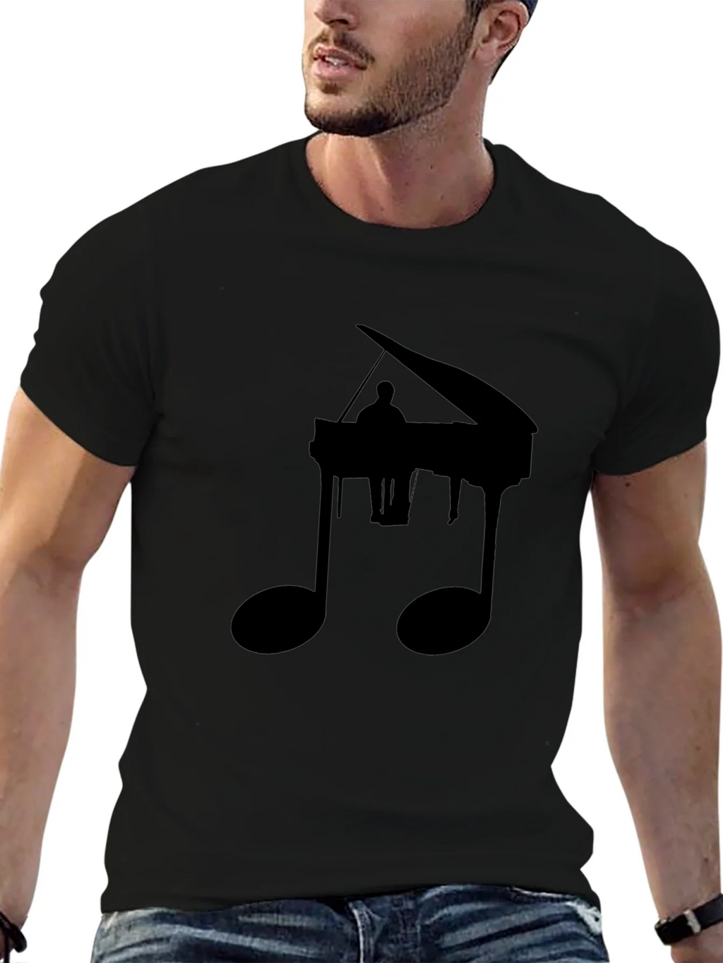 Piano Music Note Graphic Tee - Black Casual Shirt product image 9