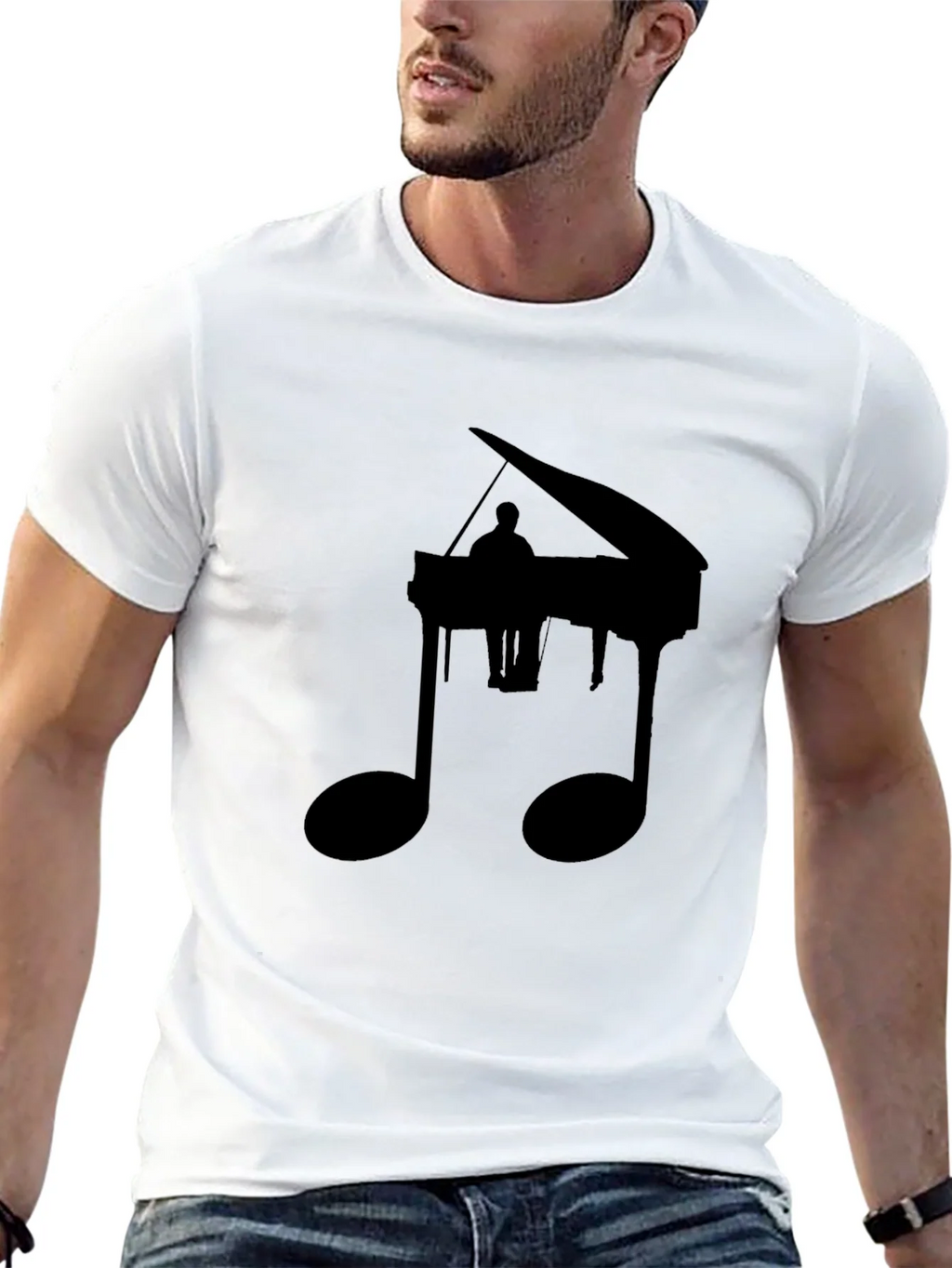 Piano Music Note Graphic Tee - Black Casual Shirt product image 4