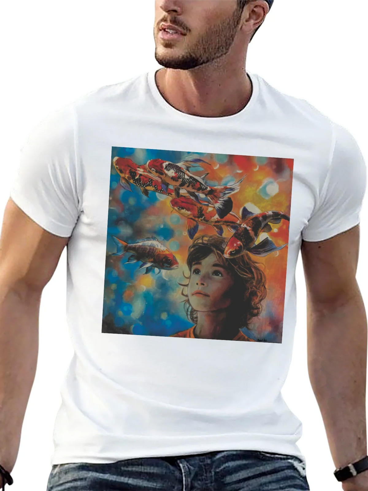 Boy and Koi Fish Graphic T-Shirt product image 4