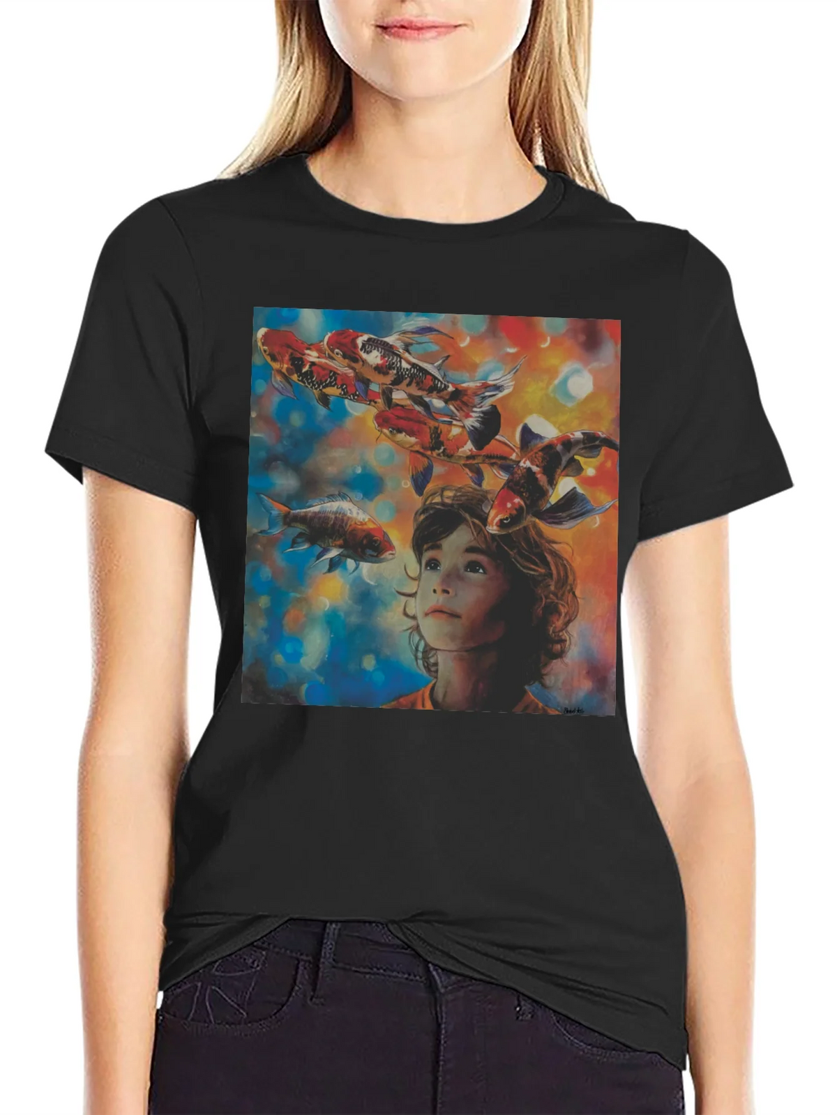 Boy and Koi Fish Graphic T-Shirt product image 5