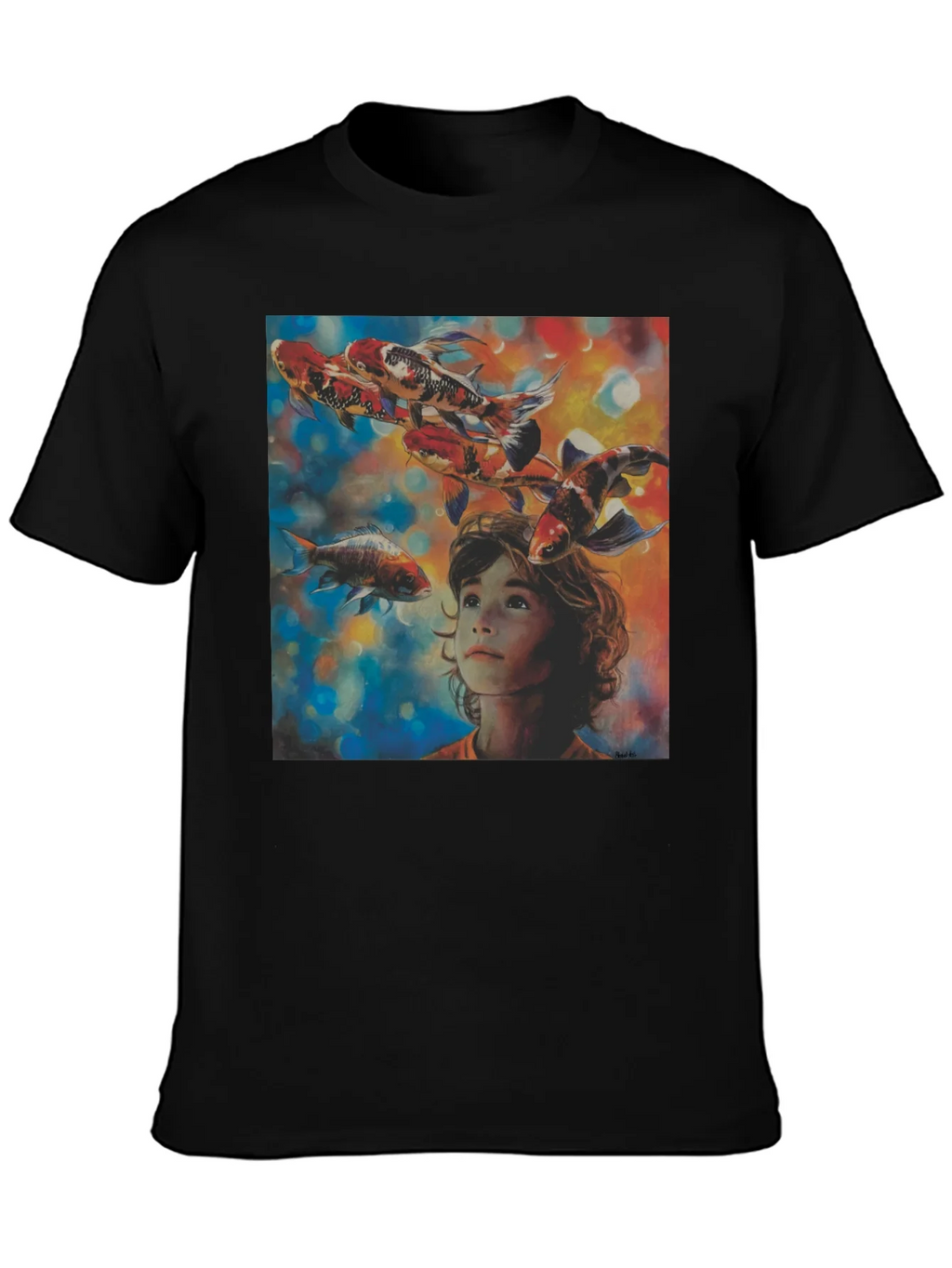 Boy and Koi Fish Graphic T-Shirt product image 6