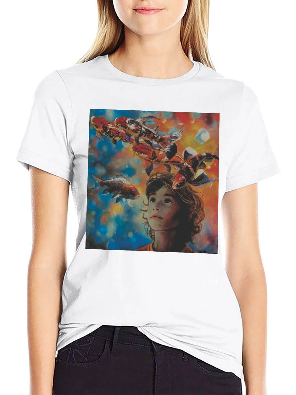 Boy and Koi Fish Graphic T-Shirt product image 11
