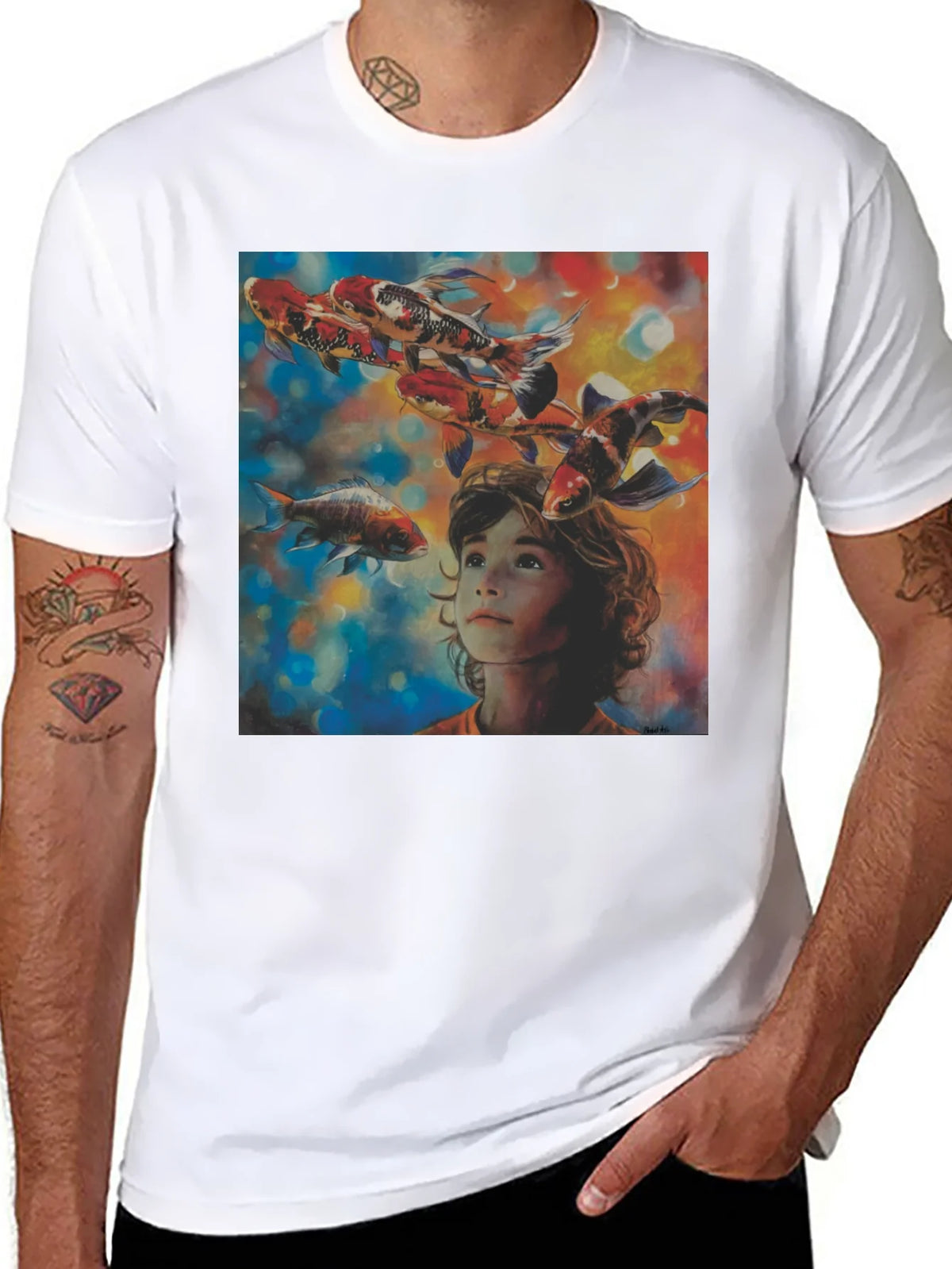 Boy and Koi Fish Graphic T-Shirt product image 10