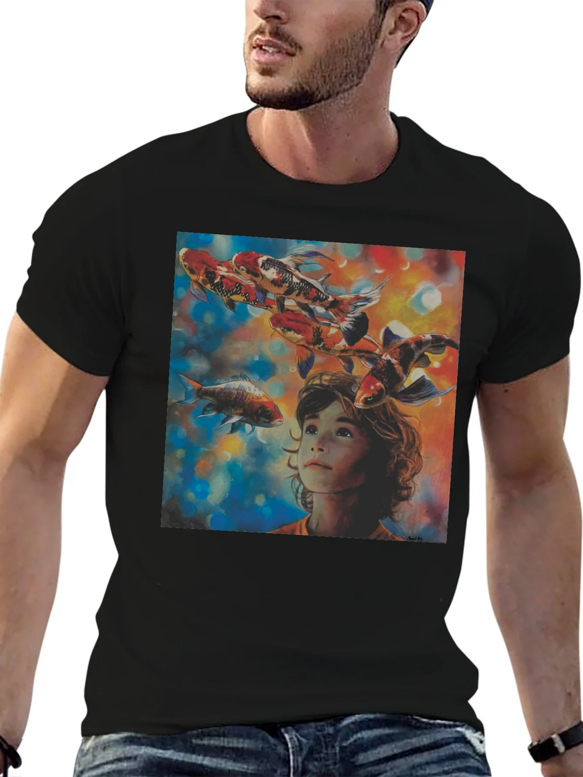 Boy and Koi Fish Graphic T-Shirt product image 9