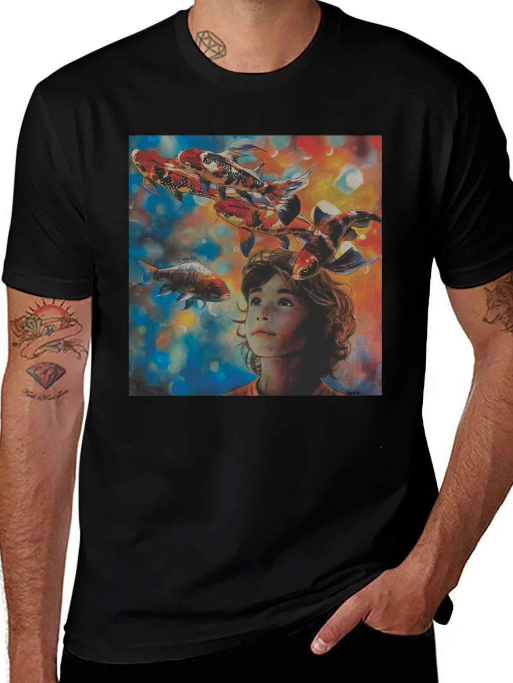 Boy and Koi Fish Graphic T-Shirt product image 1