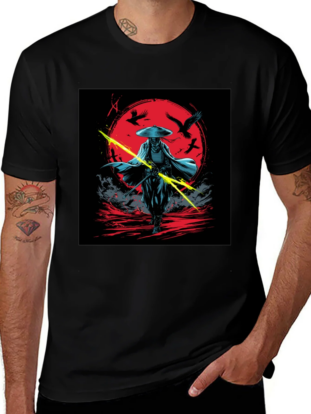 Samurai Warrior Graphic Tee - Black Cotton Shirt product image 1
