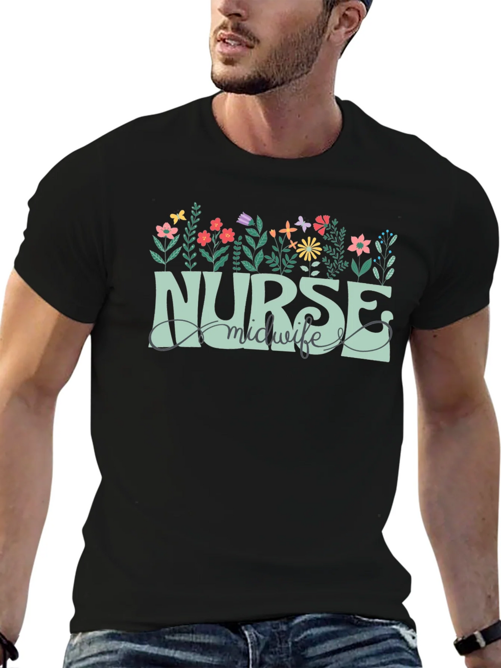 Nurse Midwife Floral Graphic T-Shirt product image 9