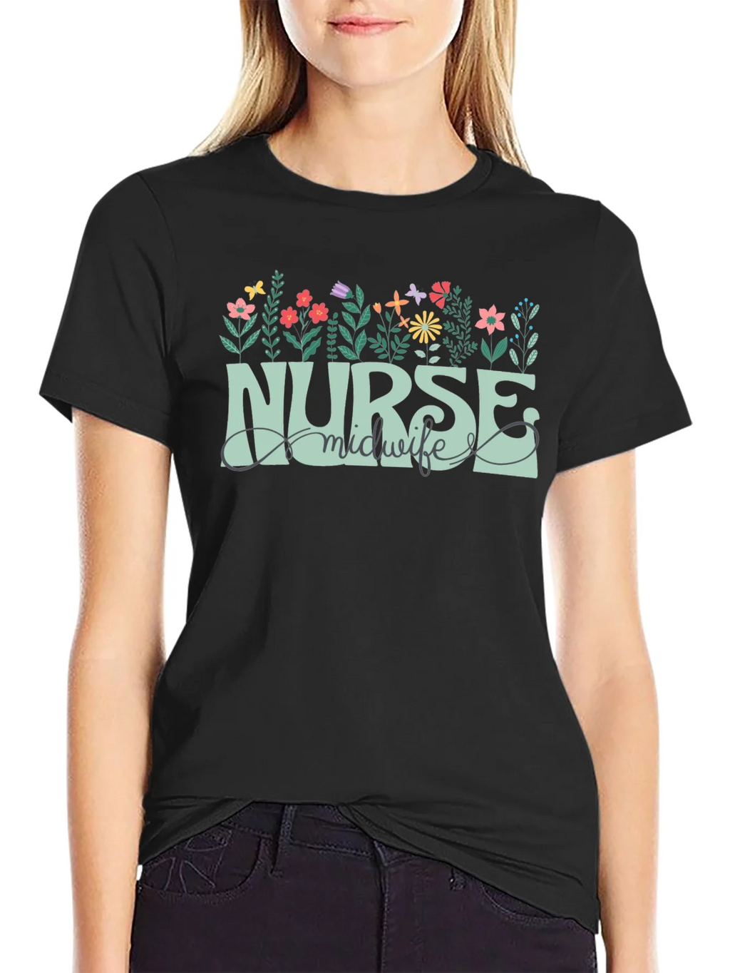 Nurse Midwife Floral Graphic T-Shirt product image 5