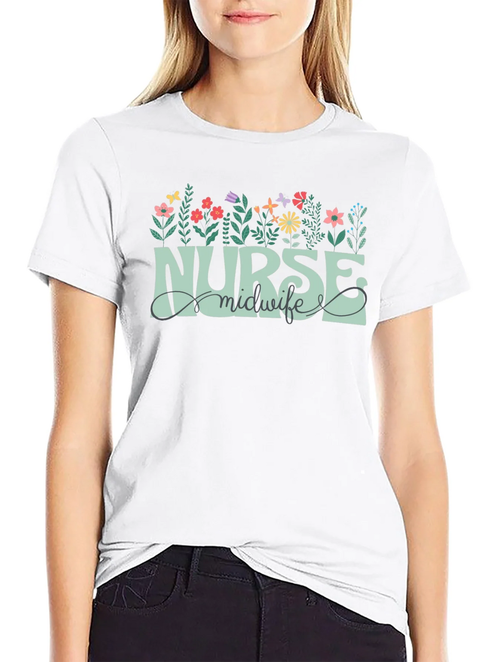 Nurse Midwife Floral Graphic T-Shirt product image 11