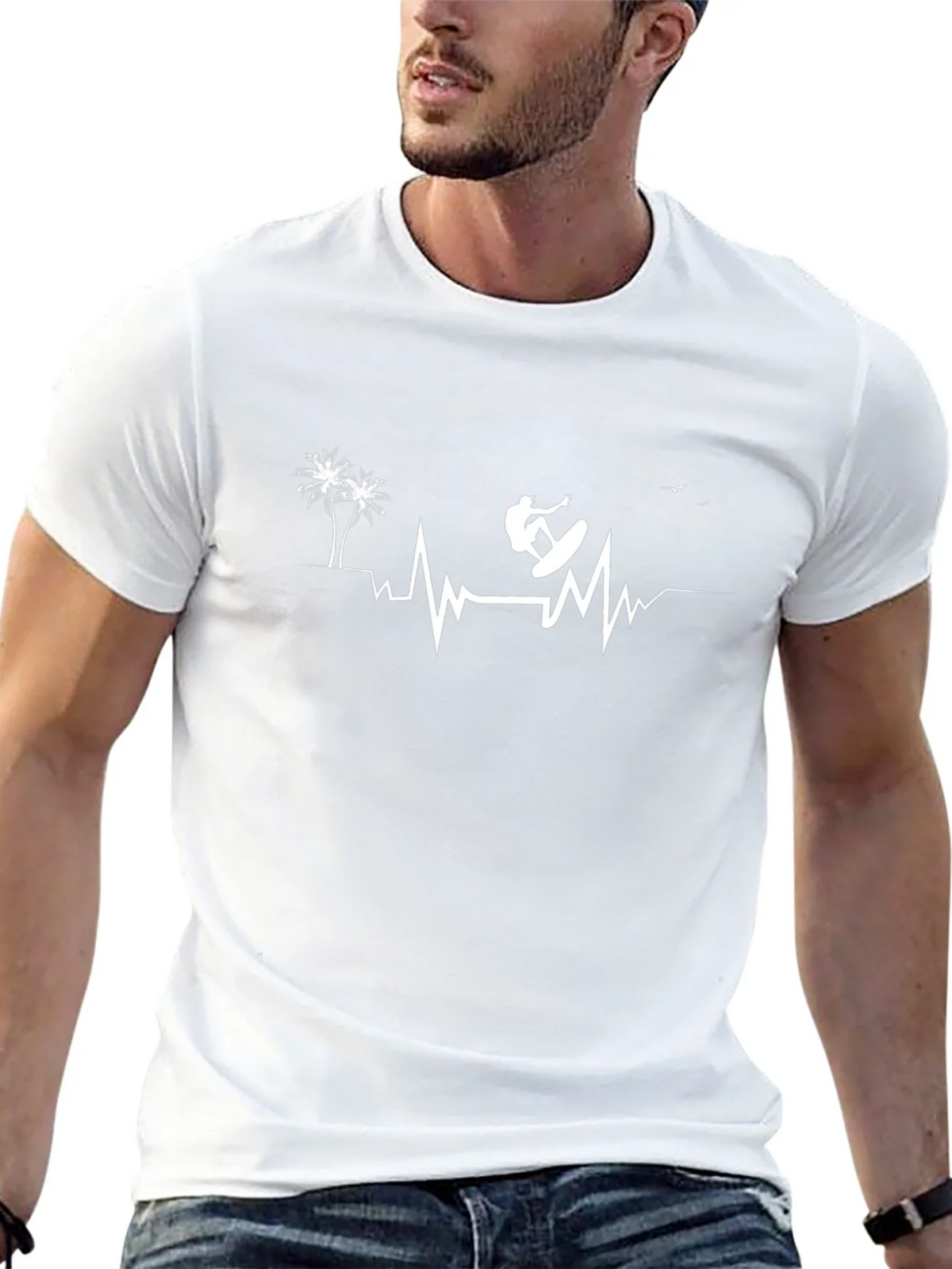 Surfing Heartbeat Graphic Tee - Casual Cotton Comfort product image 4