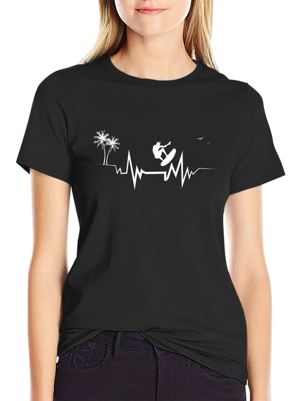 Surfing Heartbeat Graphic Tee - Casual Cotton Comfort product image 5