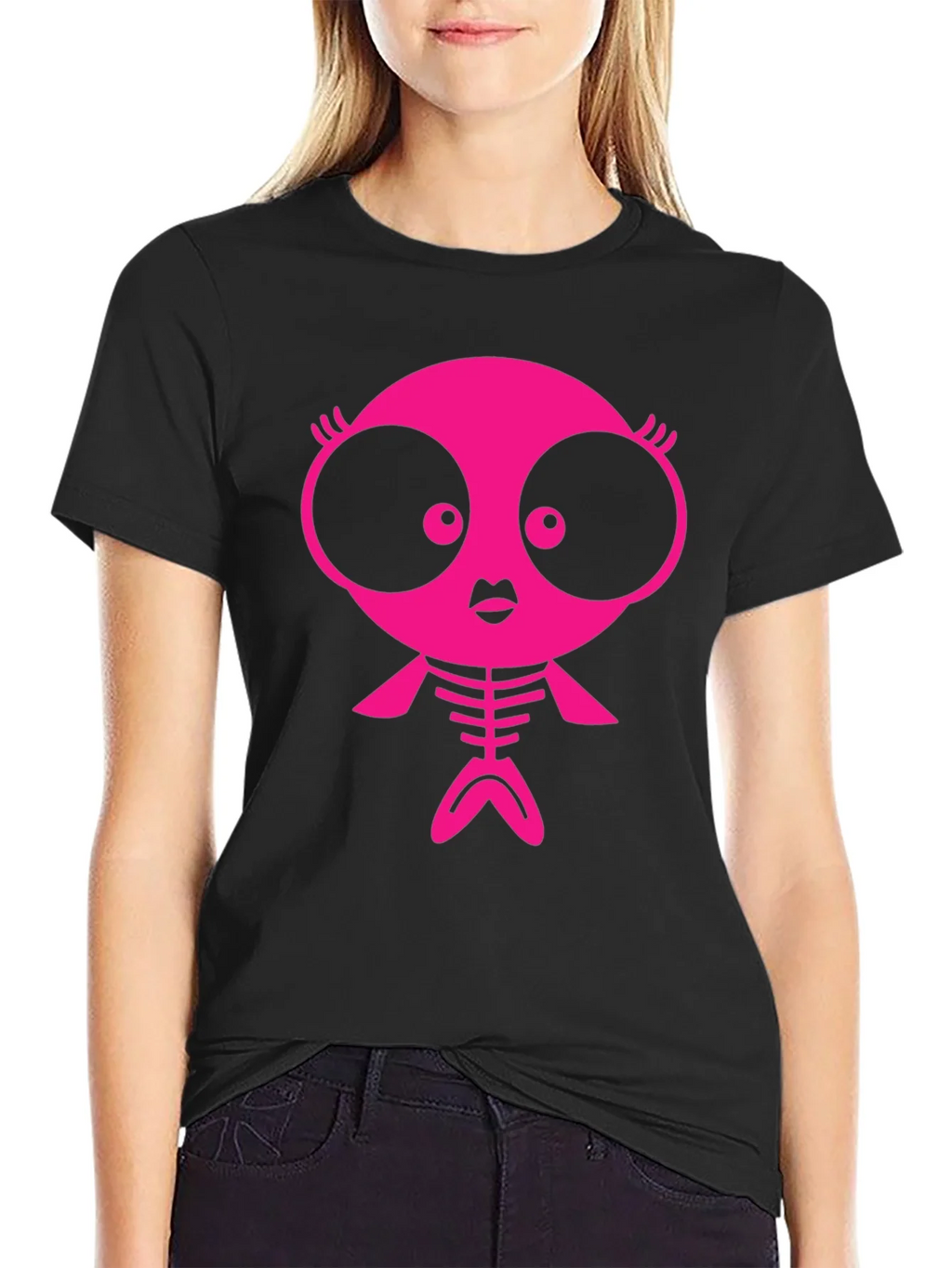 Funky Pink Creature Graphic Black T-Shirt product image 5