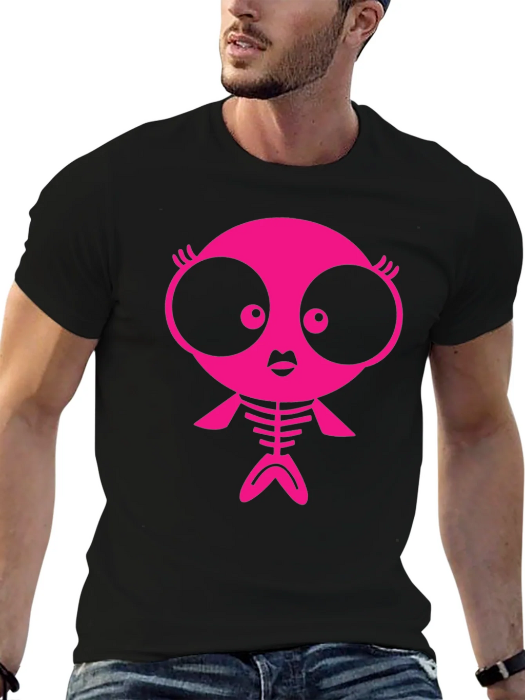 Funky Pink Creature Graphic Black T-Shirt product image 9