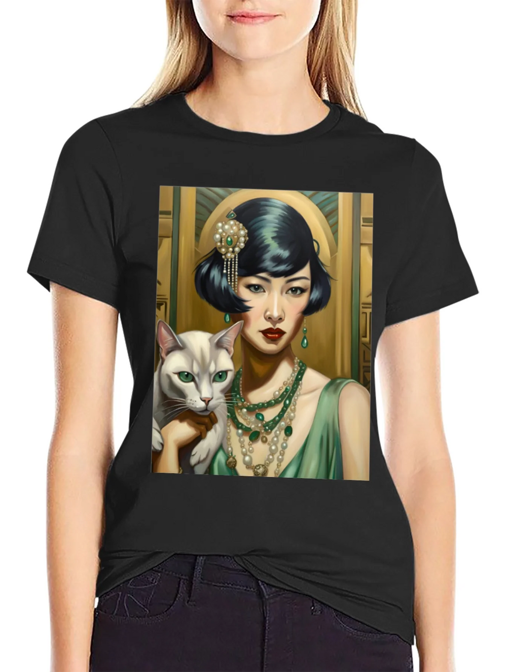 Art Deco Woman & Cat Graphic Tee product image 5