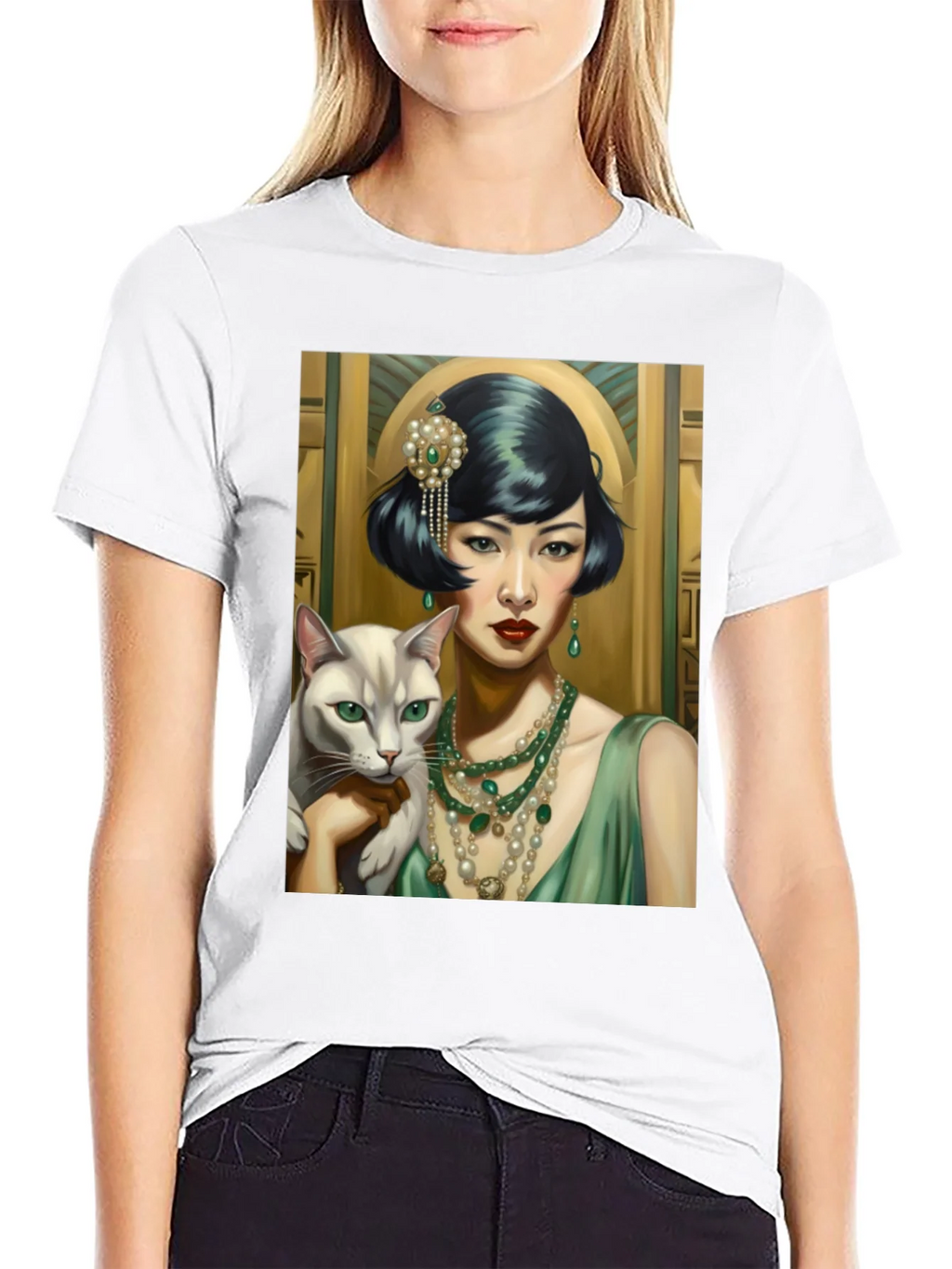 Art Deco Woman & Cat Graphic Tee product image 11