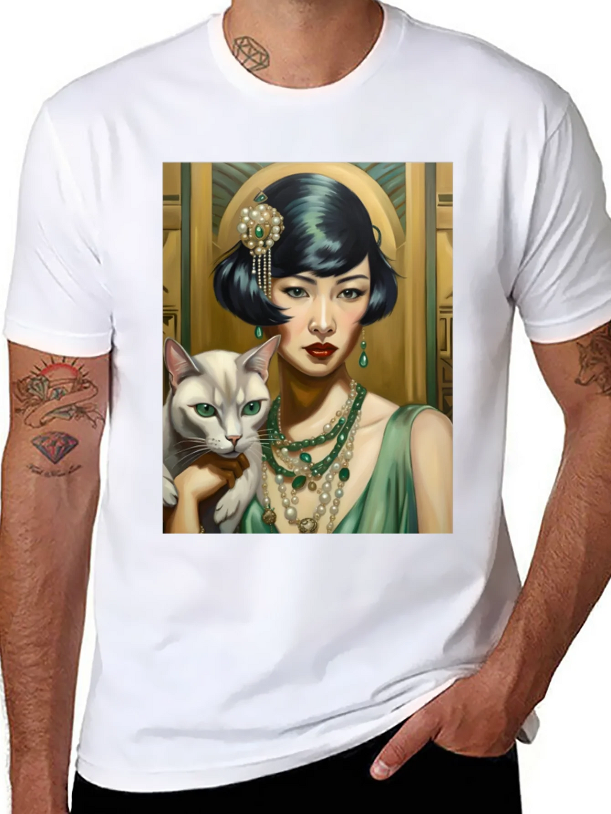 Art Deco Woman & Cat Graphic Tee product image 10