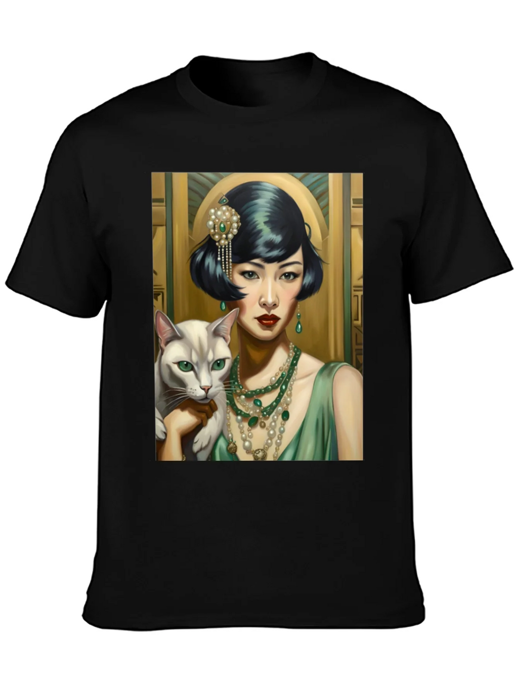 Art Deco Woman & Cat Graphic Tee product image 6