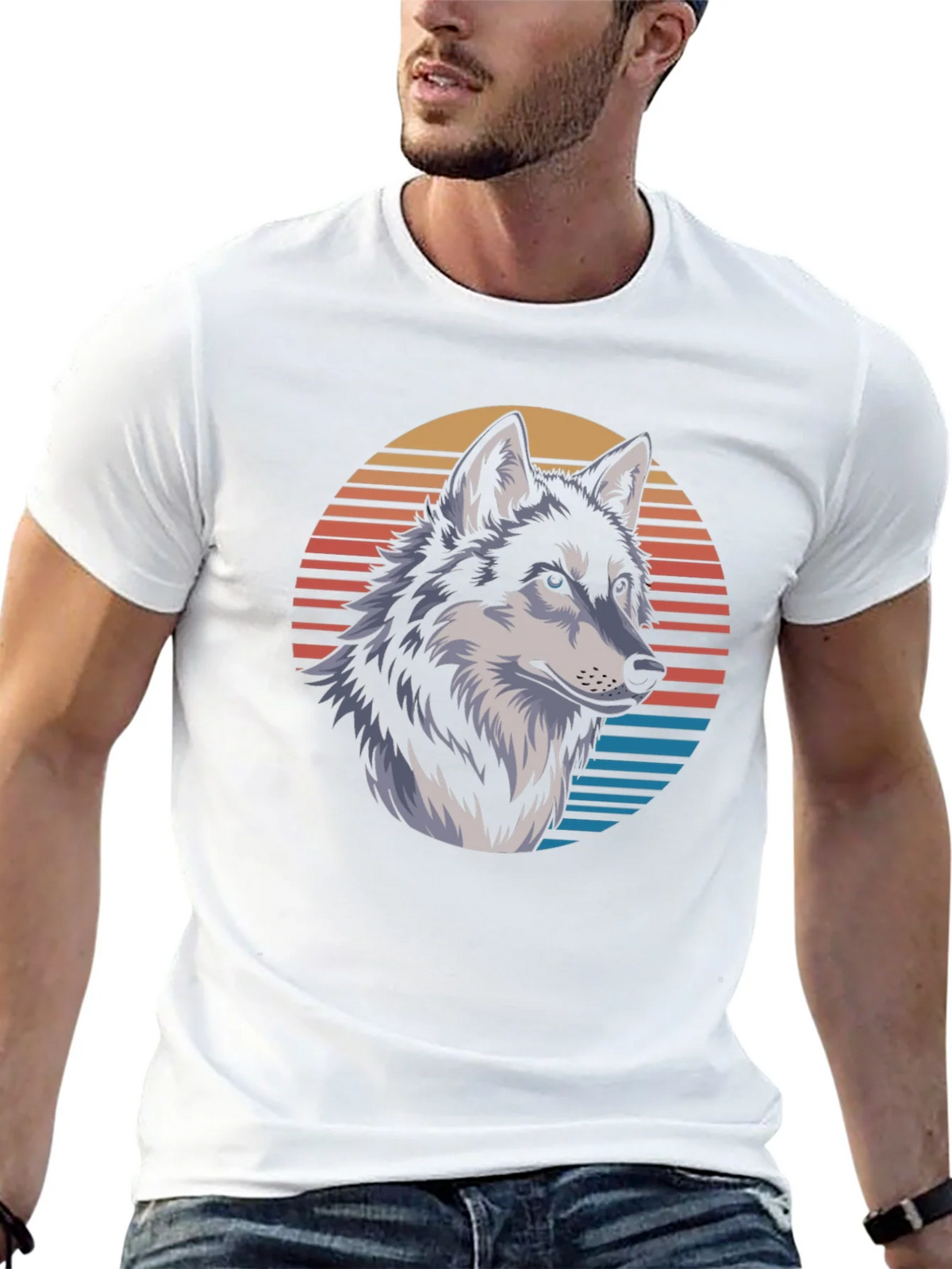 Wolf Graphic Tee - Retro Sunset Design Black T-Shirt product image 4