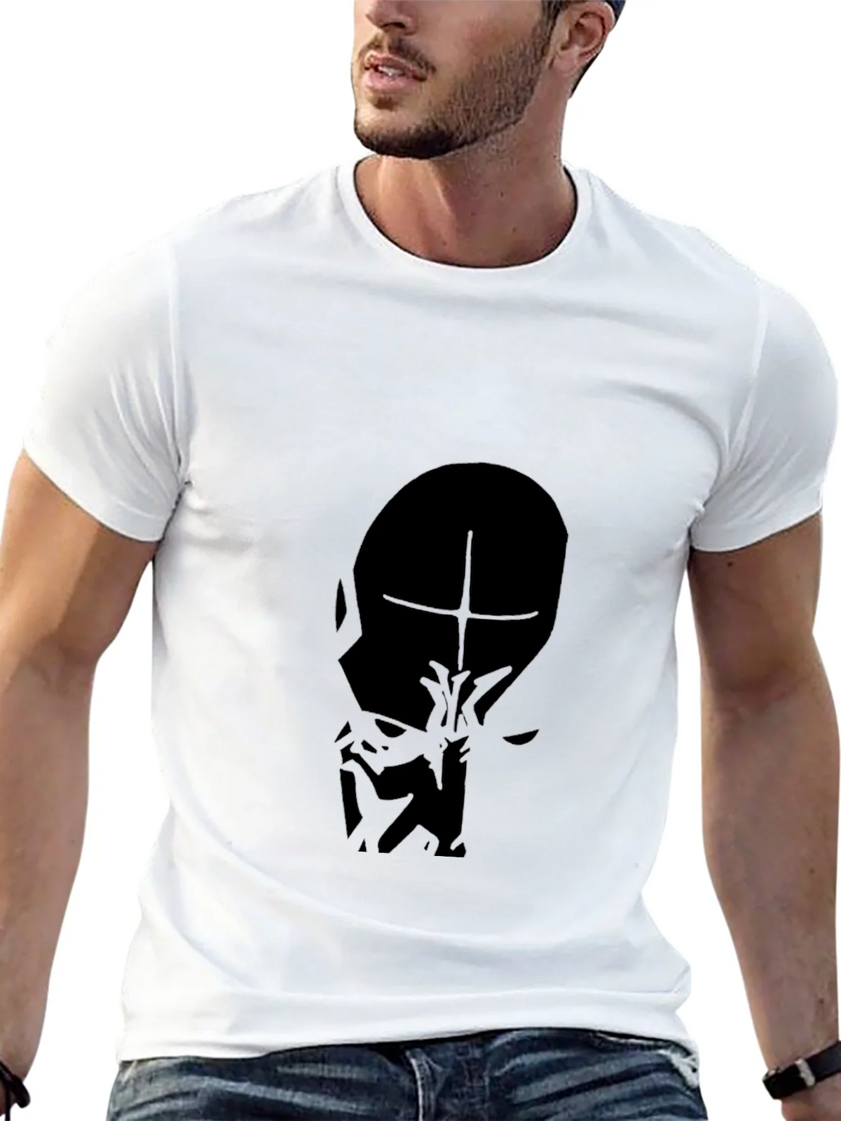 Mens Black T-Shirt - Abstract Face Graphic product image 4
