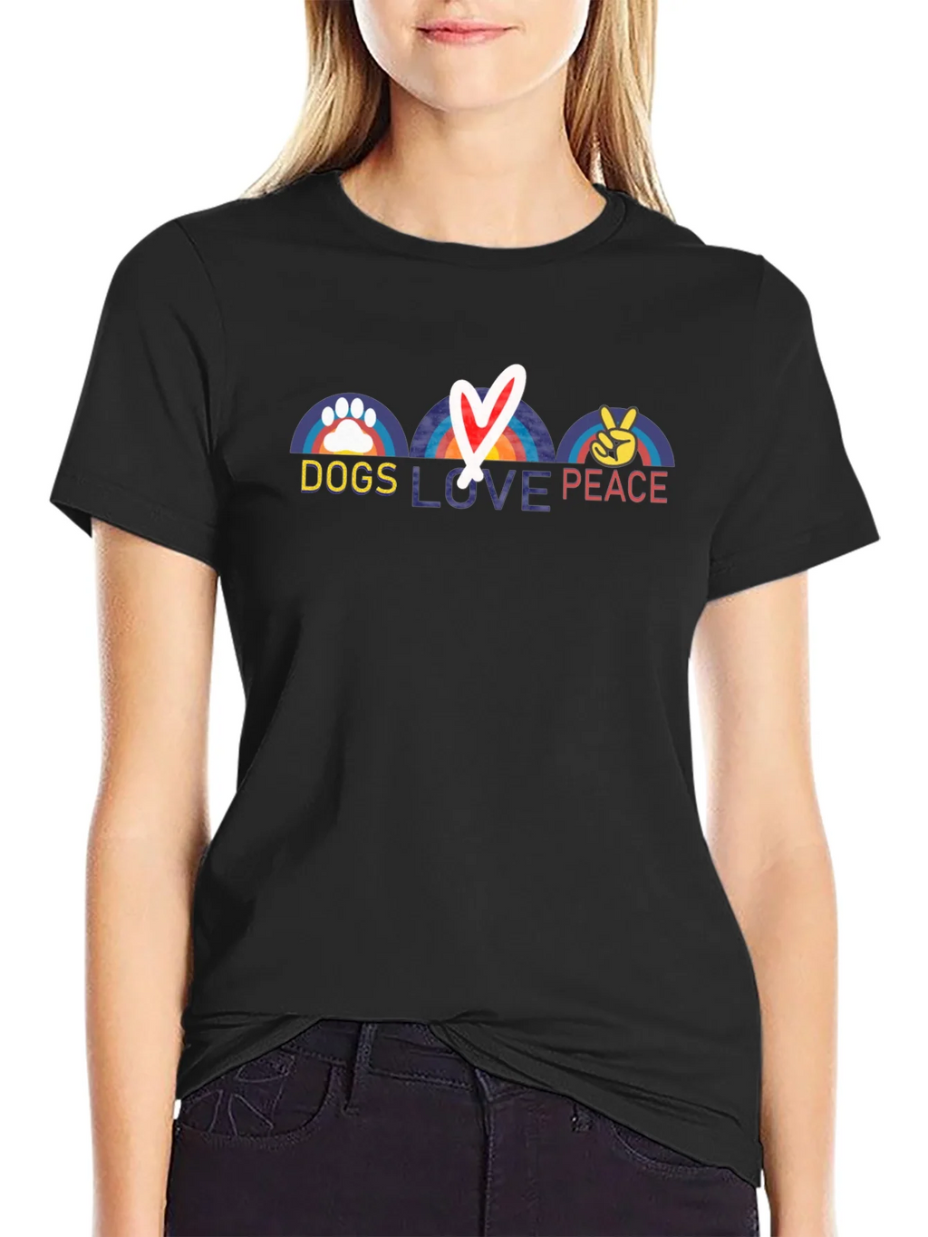 Dogs Love Peace T-Shirt - Rainbow Paw Heart & Sign product image 5